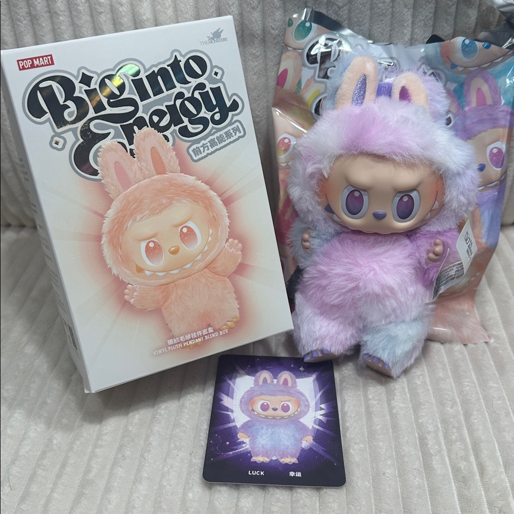 LUCK- Big Into Energy Labubu. Purple and Blue. New.Box and bag opened to verify.